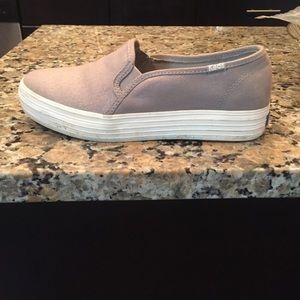 Keds triple stack slides with silver canvas